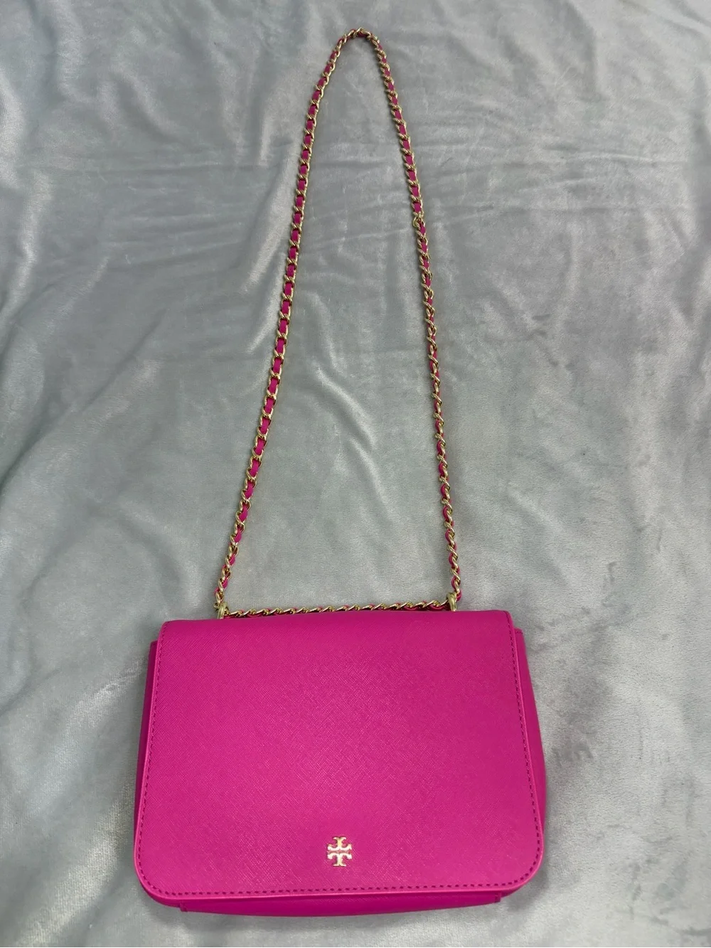 Tory Burch Hot Pink Crossbody Bag with Gold Chain